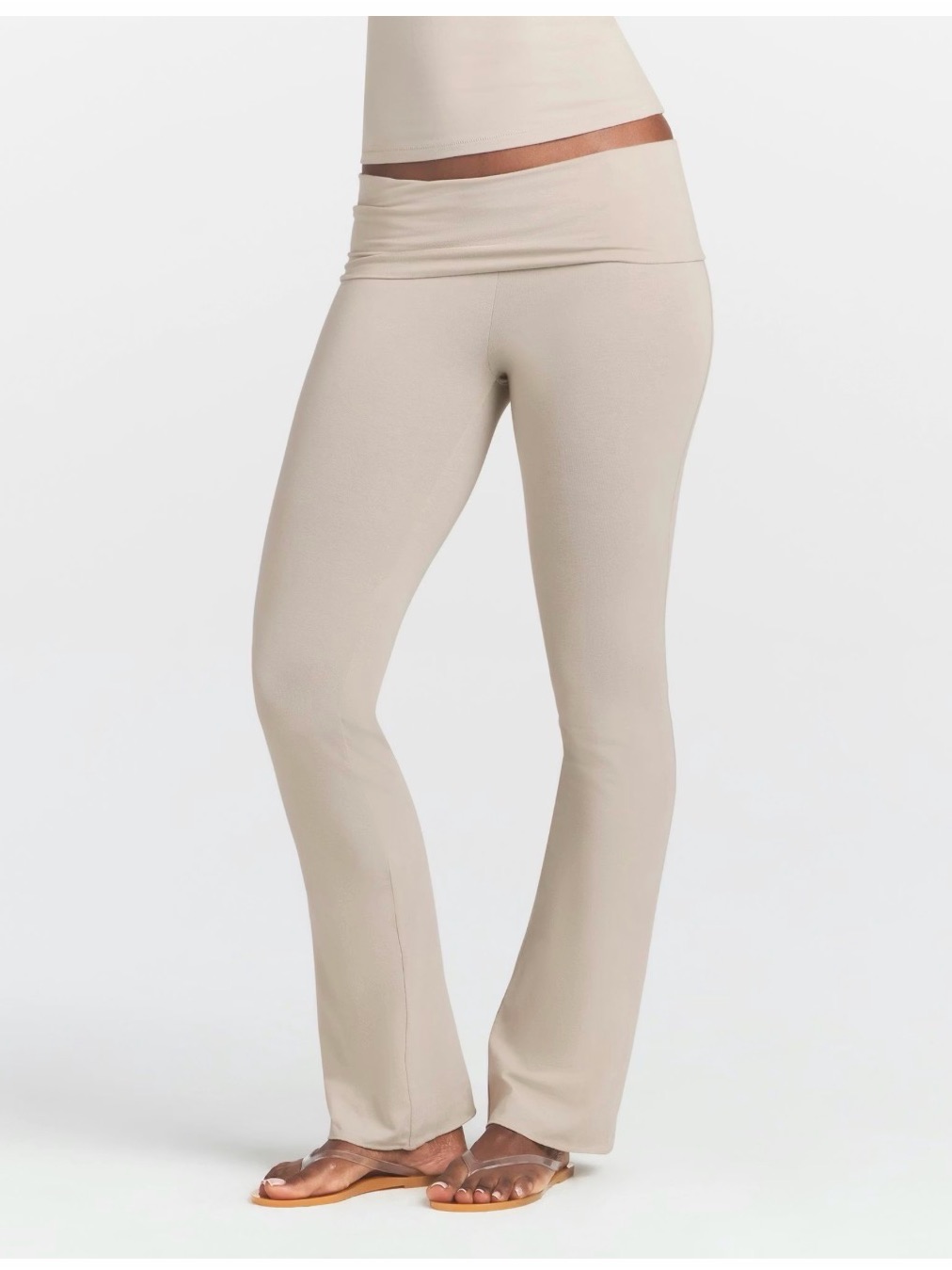 Skims Bundle. Fold-Over Waist Bootcut Pants In Beige And White Tank